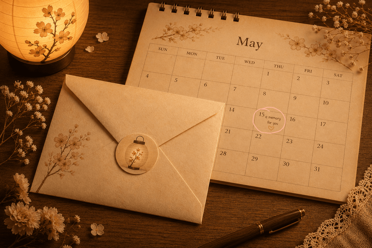 A calendar with a Kioku memory envelope scheduled for the future